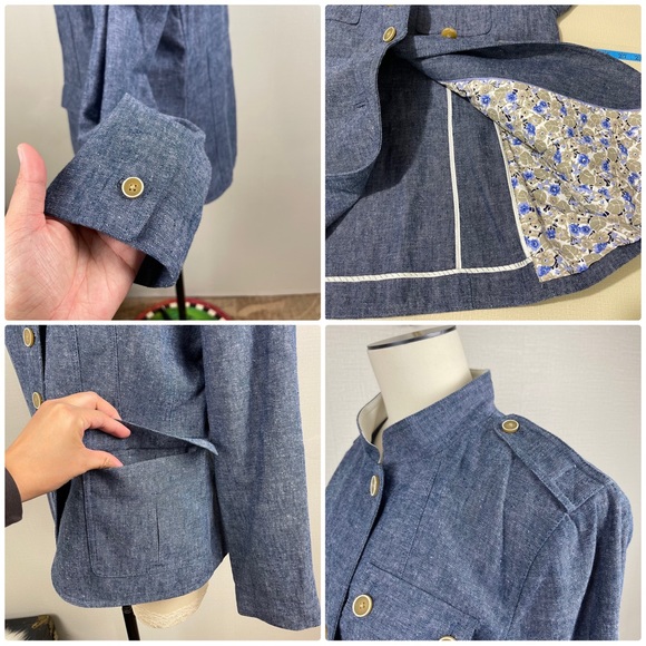 Banana Republic Women Blue Linen Cotton Blend Military Light Jacket 12 - Picture 10 of 12